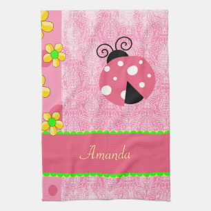 Pink Ladybug Tea Towel