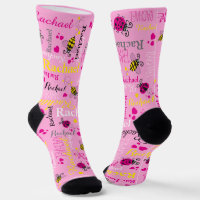 Pink ladybugs bees and hearts girls custom name