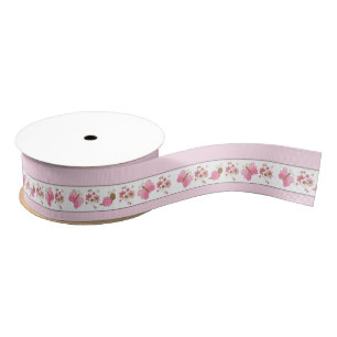 Pink Ladybugs with Pink Butterflies Ribbon Grosgrain Ribbon
