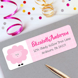 Pink Lamb Baby Shower Cute Kawaii Modern Address Return Address Label