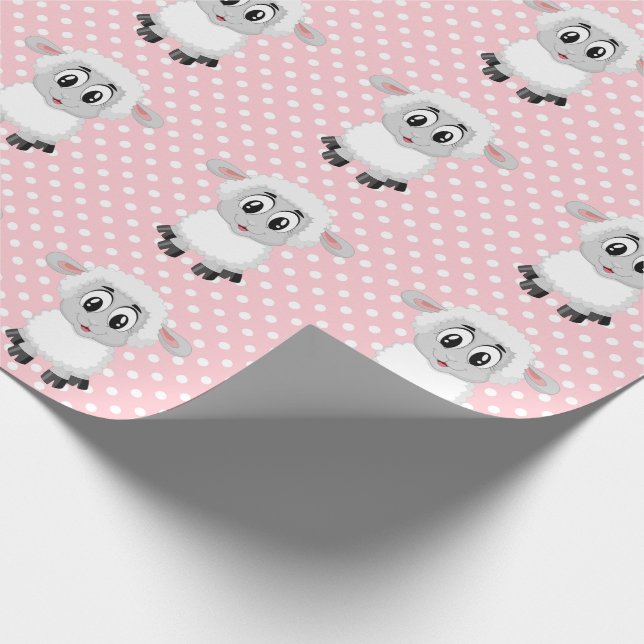 Pink Lamb Baby Shower Wrapping Paper (Corner)