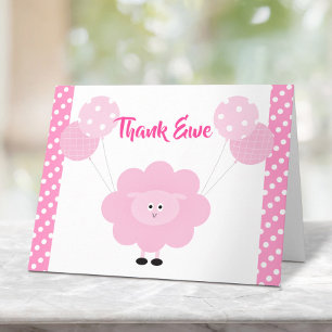 Pink Lamb Balloons Girl Baby Shower Cute Sweet Thank You Card