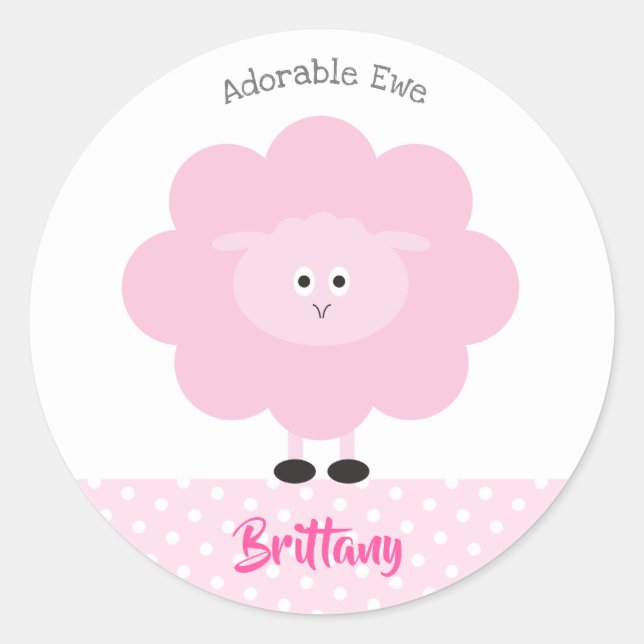 Pink Lamb Cute Adorable Ewe Back to School Name Classic Round Sticker (Front)