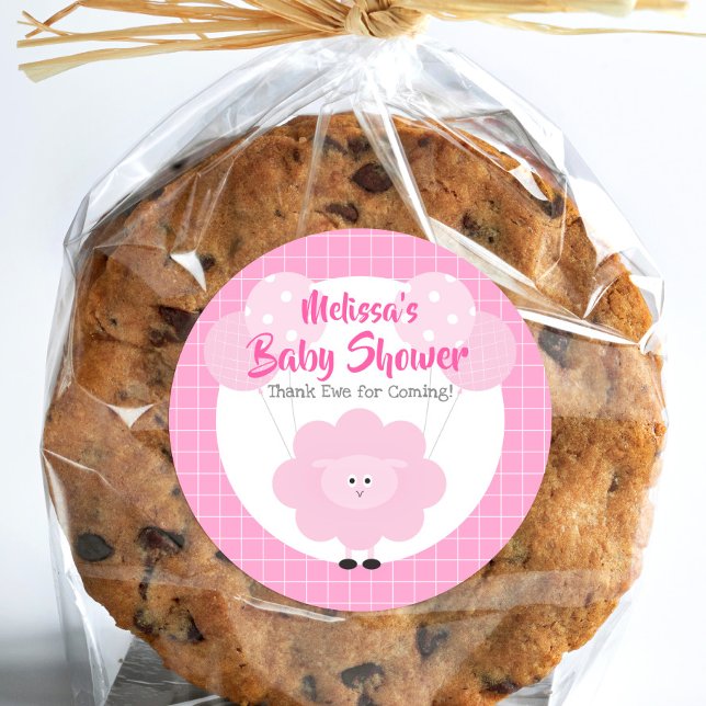 Pink Lamb Cute Sweet Kawaii Baby Shower Thank You Classic Round Sticker (Creator Uploaded)