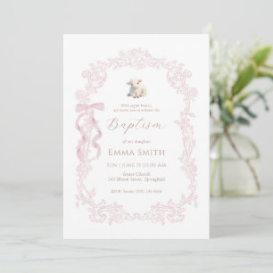 Pink Lamb Elegant Christian Girl Baptism Invitation