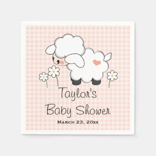 Pink Lamb Girl Baby Shower Napkin