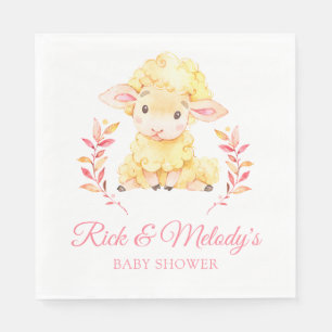 Pink Lamb Sheep Baby Shower for Girl Napkin