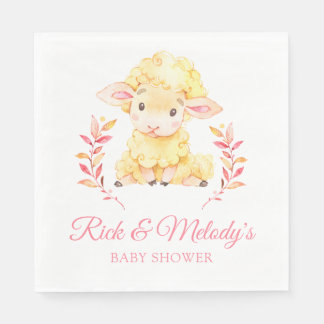 Pink Lamb Sheep Baby Shower for Girl Napkin
