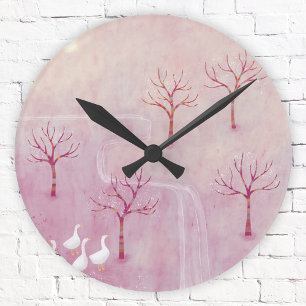 Pink Landscape Art Round Clock