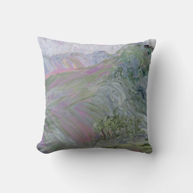 Pink Landscape Under Rosy Clouds Cushion (Front)