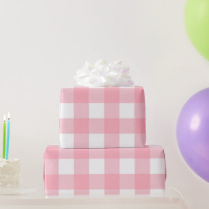 Pink Large Gingham Plaid Checks Wrapping Paper