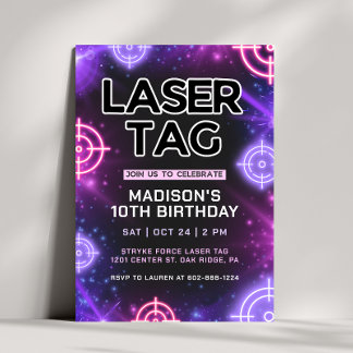 Pink Laser Tag Glow Birthday Invitation