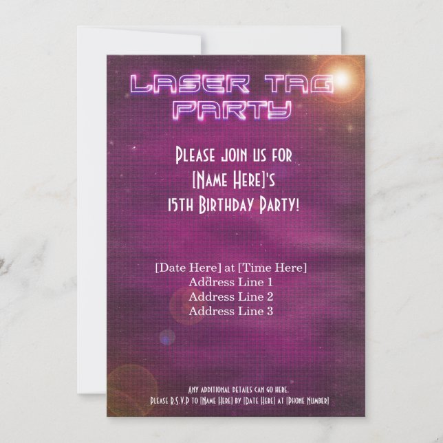 Pink Laser Tag Party Invite (Front)