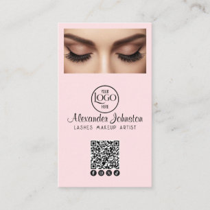 Pink Lashes Makeup Artist QR Code Business Logo Card