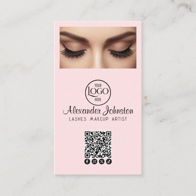 Pink Lashes Makeup Artist QR Code Business Logo Card (Front)