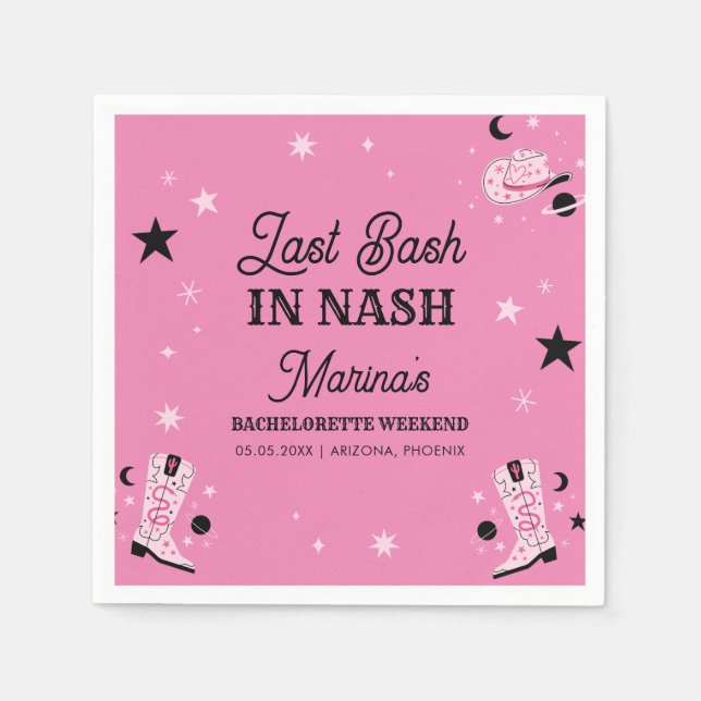 Pink Last Bash in Nash Nashville Bachelorette Napkin (Front)