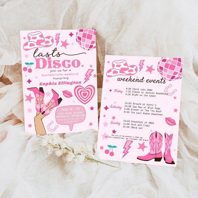 Pink Last Disco Bachelorette Weekend Nash Bash Invitation (Creator Uploaded)