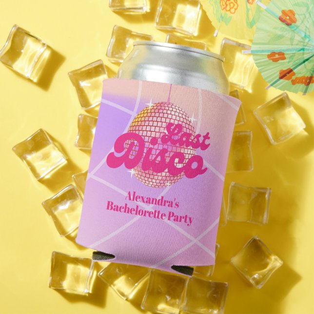 Pink Last Disco Retro 70's Bachelorette Party Can Cooler (In Situ Summer)