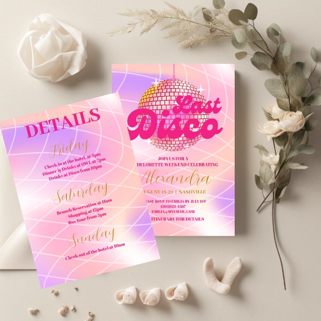 Pink Last Disco Retro 70's Bachelorette Party Invitation (Creator Uploaded)