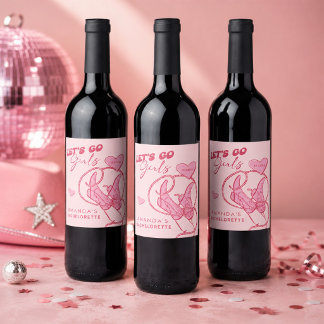 Pink Last Rodeo Cowgirl Bachelorette Wine Label