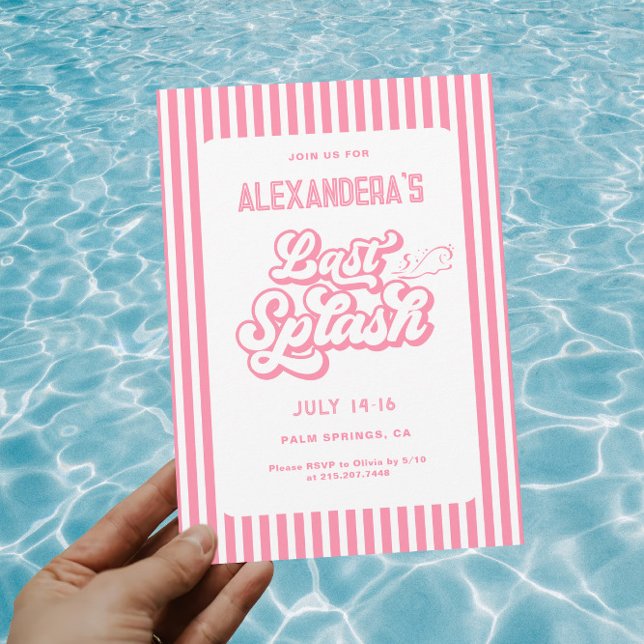 Pink Last Splash Pool Bachelorette Party Invitation (Creator Uploaded)