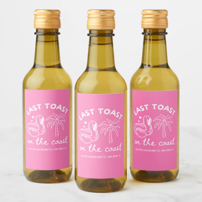 Pink Last Toast Bachelorette Party Favour Wine Label (Bottles)