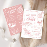 Pink Last Toast On The Coast Bachelorette Weekend Invitation<br><div class="desc">Pink Last Toast On The Coast Bachelorette Weekend Invitation</div>