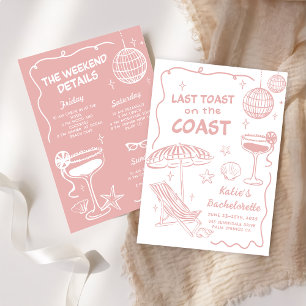 Pink Last Toast On The Coast Bachelorette Weekend Invitation