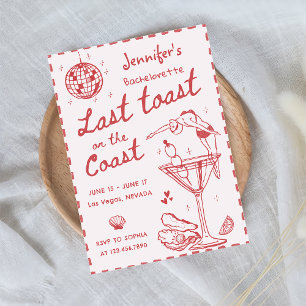 Pink Last Toast On The Coast Bachelorette Weekend Invitation