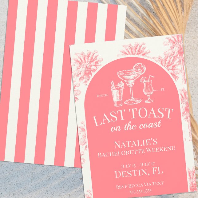 Pink Last Toast On The Coast Coastal Bachelorette Invitation (Creator Uploaded)