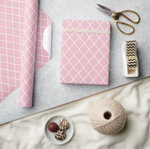 Pink Latticework, Quatrefoil, Moroccan Trellis Wrapping Paper