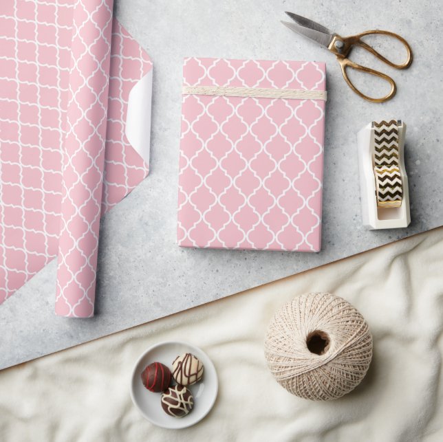 Pink Latticework, Quatrefoil, Moroccan Trellis Wrapping Paper (Crafts)