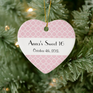 Pink Latticework, Quatrefoil, Trellis, Sweet 16 Ceramic Ornament