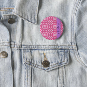 Pink Latticework, Quatrefoil, Trellis, Your Name 6 Cm Round Badge