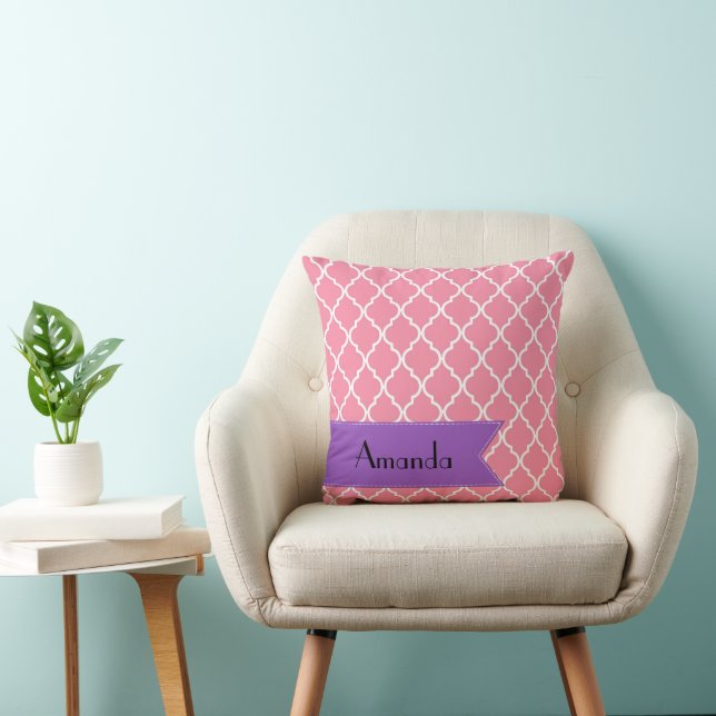 Pink Latticework, Quatrefoil, Trellis, Your Name Cushion (Chair)