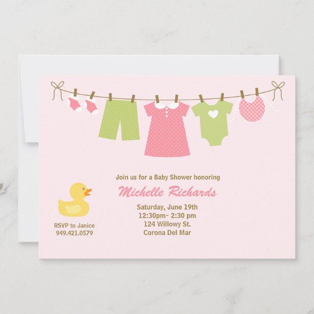 Pink Laundry Baby Shower Invitation (Front)