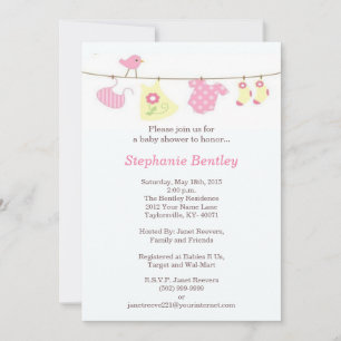 Pink Laundry Bird Baby Shower 5x7 Invitation