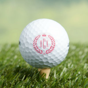 Pink Laurel Wreath Custom Monogram Golf Balls