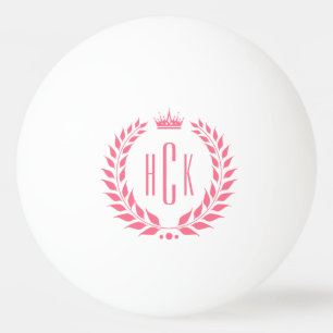 Pink Laurel Wreath Custom Monogram Ping Pong Ball