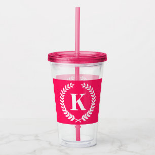 Pink Laurel Wreath Monogram Acrylic Tumbler
