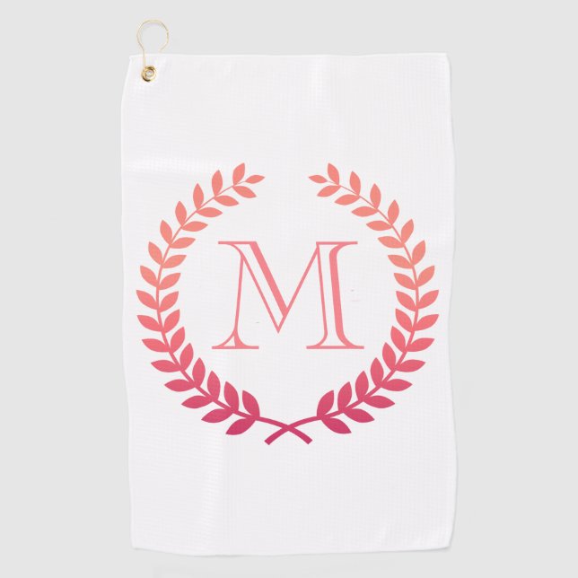Pink Laurel Wreath Monogram Golf Towel (Front)
