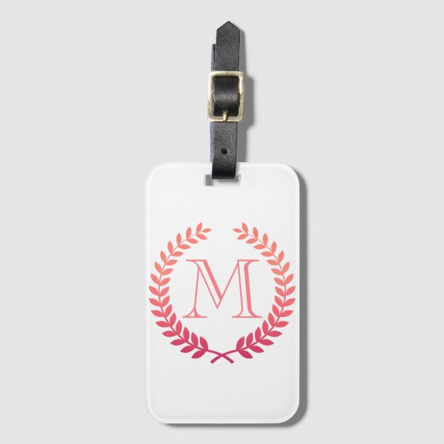 Pink Laurel Wreath Monogram Luggage Tag (Front Vertical)