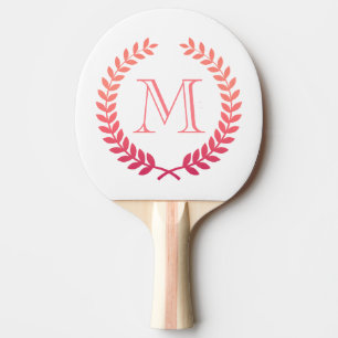 Pink Laurel Wreath Monogram Ping Pong Paddle