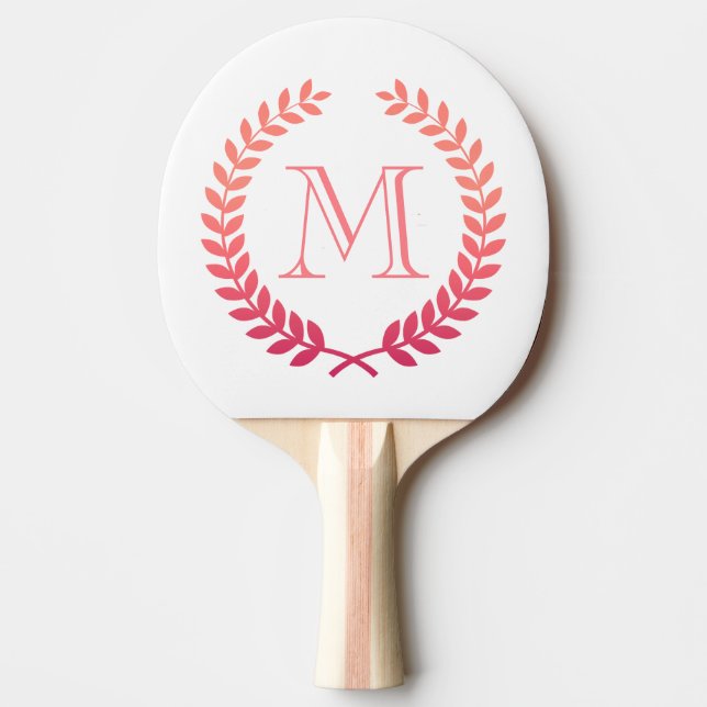Pink Laurel Wreath Monogram Ping Pong Paddle (Front)