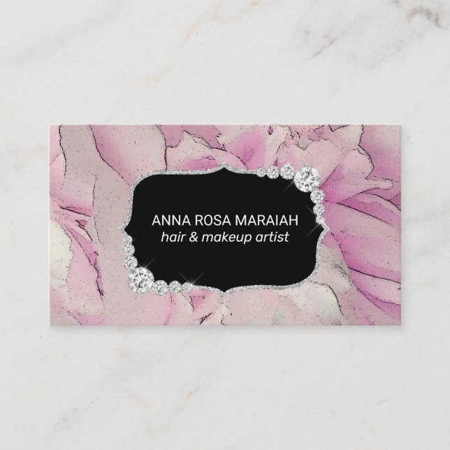 *~* Pink Lavender Beauty Artist Diamond Floral Business Card (Front)