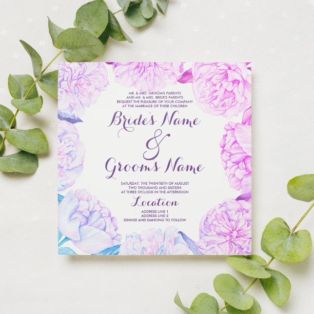 Pink lavender blue watercolor floral Wedding Invitation (Pink lavender blue watercolor floral Wedding Invitation )