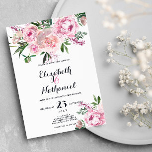 Pink lavender coral green floral theme wedding  invitation