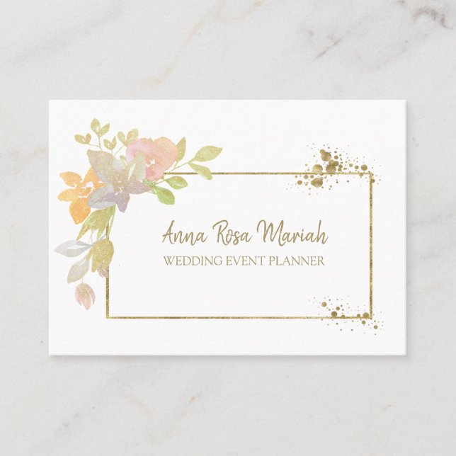 *~* Pink Lavender Elegant Gold Flower Glitter Business Card (Front)