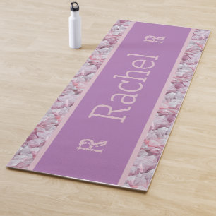 Pink Lavender Elegant Simple Minimal Monogram Yoga Mat