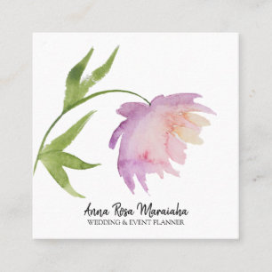 *~* Pink Lavender Elegant Watercolor Peony Floral Square Business Card